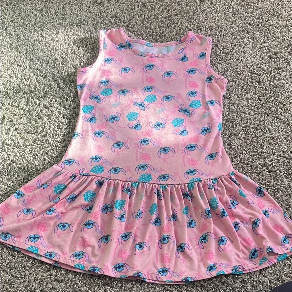 Pink Sleeveless Dress with Blue and Green Floral Print